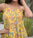 Yellow Floral Printed Tiered Dress