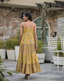 Yellow Floral Printed Tiered Dress