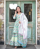 Floral Cotton Peplum Kurta Sharara Dupatta Set