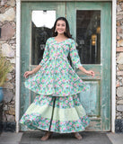 Floral Cotton Peplum Kurta Sharara Dupatta Set