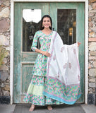 Floral Cotton Peplum Kurta Sharara Dupatta Set