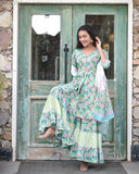Floral Cotton Peplum Kurta Sharara Dupatta Set
