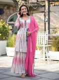 Shibori Cotton Peplum Kurta Sharara Dupatta Set