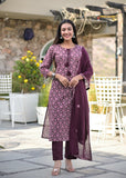 Printed Cotton Lurex Kurta Palazzo Dupatta Set