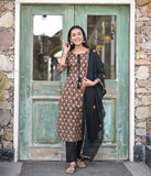 Printed Cotton Lurex Kurta Palazzo Dupatta Set