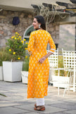 Yellow Printed A line Kurta