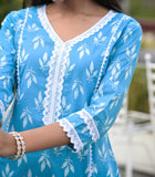 Blue Printed A line Kurta and Palazzo Set