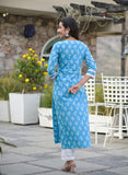 Blue Printed A line Kurta and Palazzo Set