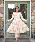 Printed Cotton Anarkali Kurta Palazzo Dupatta Set