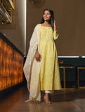 Yellow Cotton Dobby Kurta With Palazzo & Dupatta Set