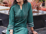 Emerald Straight Embroidered Pintuck Kurta & Palazzo Set