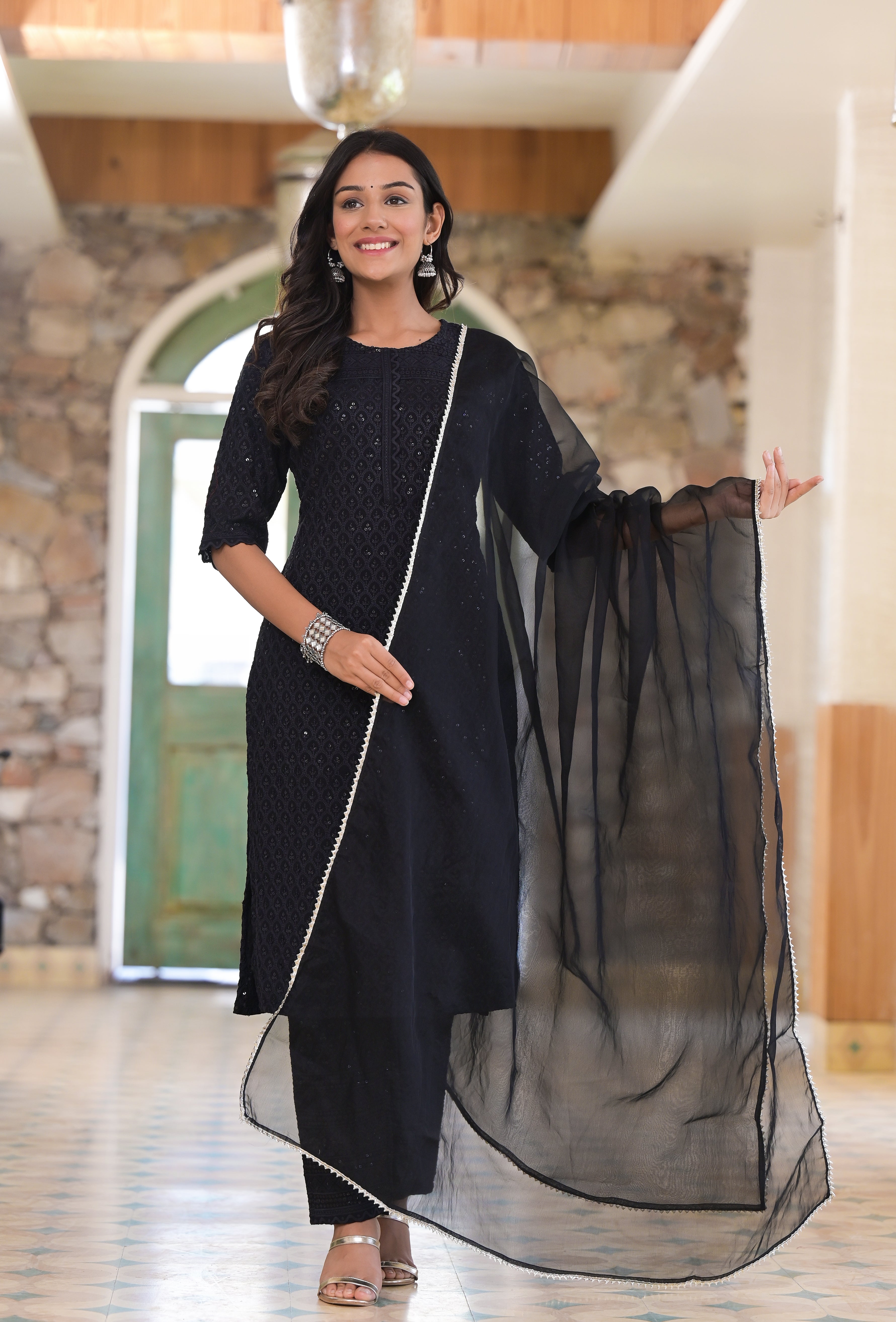 Blissful Black Heavy Embroidered Suit