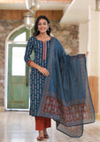 Cobalt Blue Embroidery Detailed Kurta Set