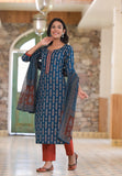 Cobalt Blue Embroidery Detailed Kurta Set