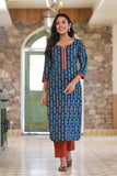 Cobalt Blue Embroidery Detailed Kurta Set