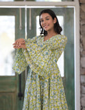 Green Floral Hand Block Cotton Dress