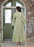 Green Floral Hand Block Cotton Dress