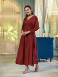 Carnelian Maroon Muslin Dress