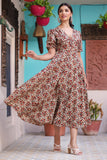 Bold & Bright Floral Beige Hand Block Cotton Dress