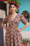 Bold & Bright Floral Beige Hand Block Cotton Dress