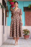 Bold & Bright Floral Beige Hand Block Cotton Dress