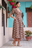 Bold & Bright Floral Beige Hand Block Cotton Dress