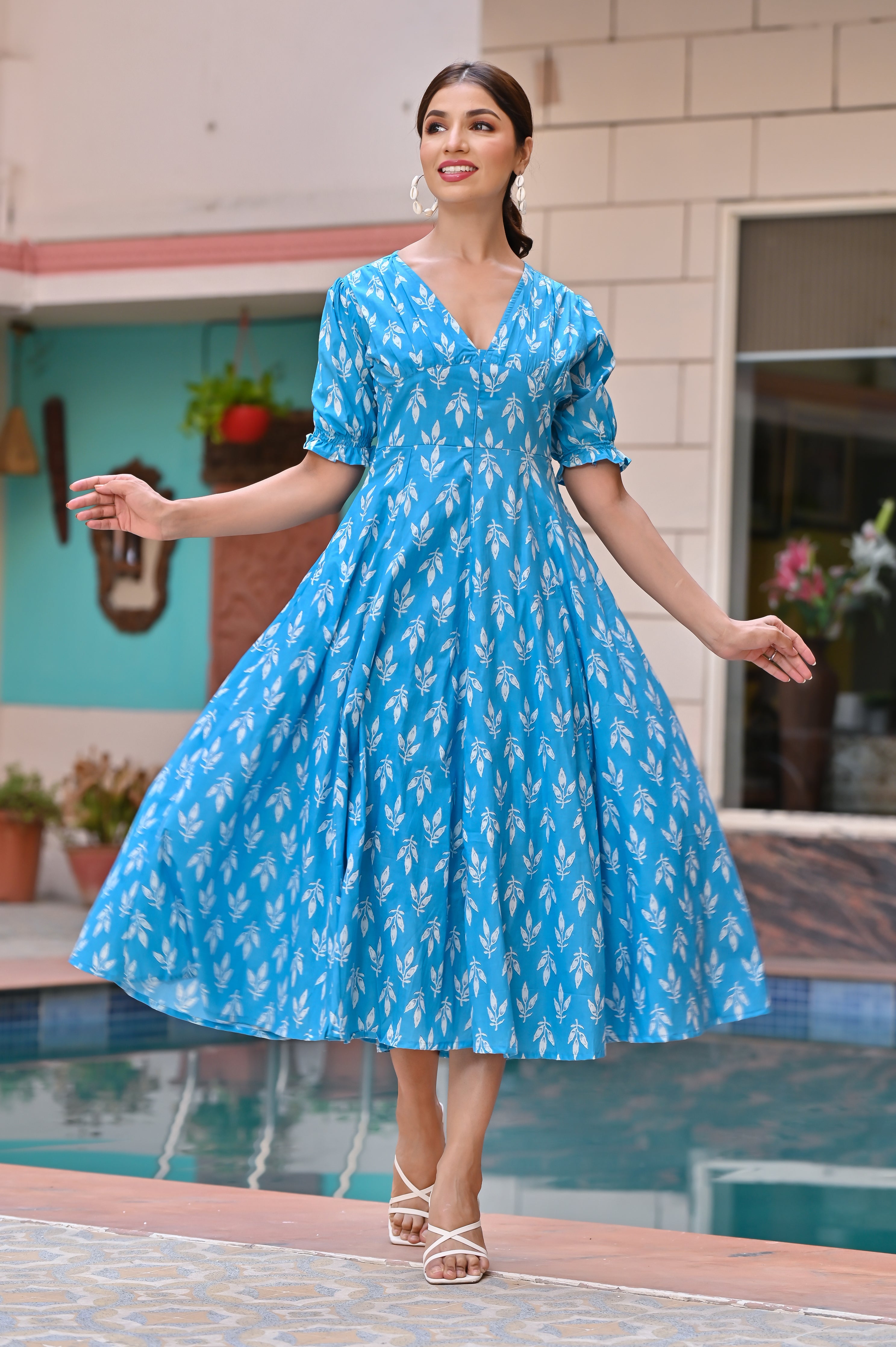 Azure Blue Classy Cotton Dress – Hatheli