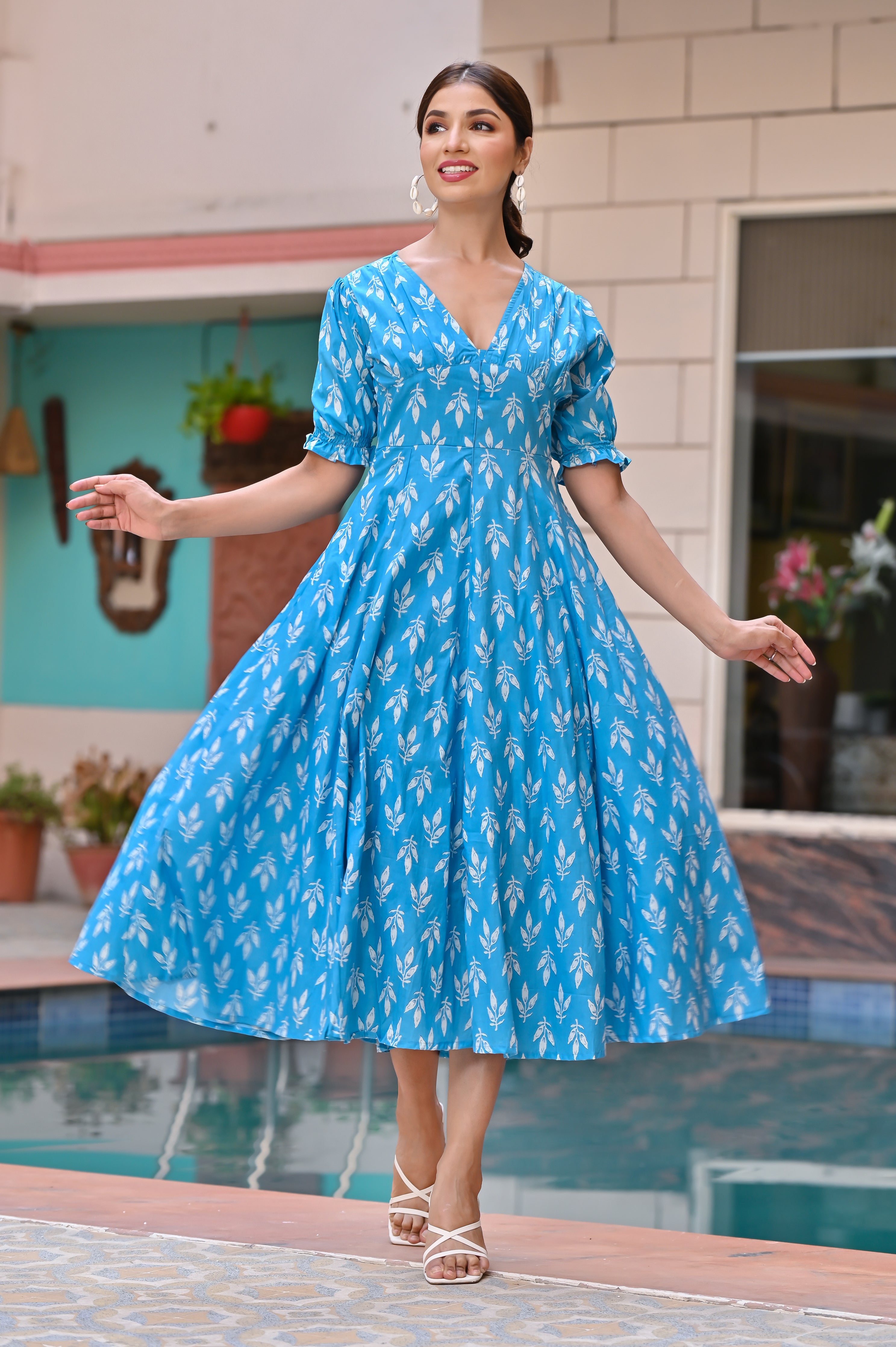 Azure Blue Classy Cotton Dress – Hatheli