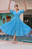 Azure Blue Classy Cotton Dress