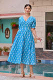 Azure Blue Classy Cotton Dress