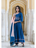 Yale Blue Embroidered Anarkali Set With Ombre Dupatta