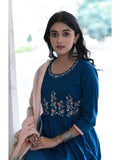 Yale Blue Embroidered Anarkali Set With Ombre Dupatta