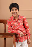 Boys Floral Printed Red Shirt