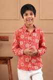 Boys Floral Printed Red Shirt