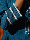 Midnight Blue Cotton Dobby Kurta With Palazzo & Dupatta Set