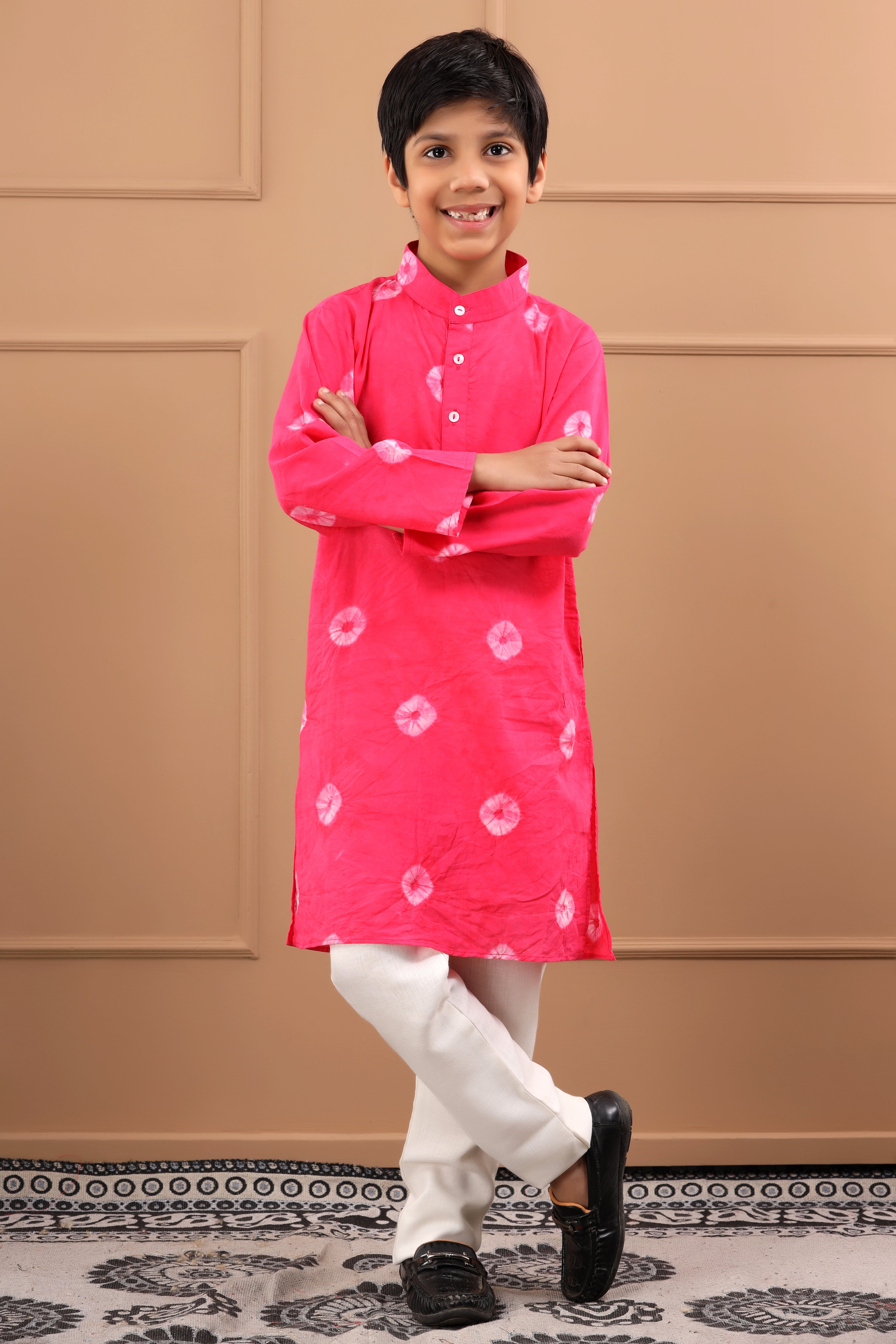Boys Pink Bandhani Cotton Sustainable Kurta