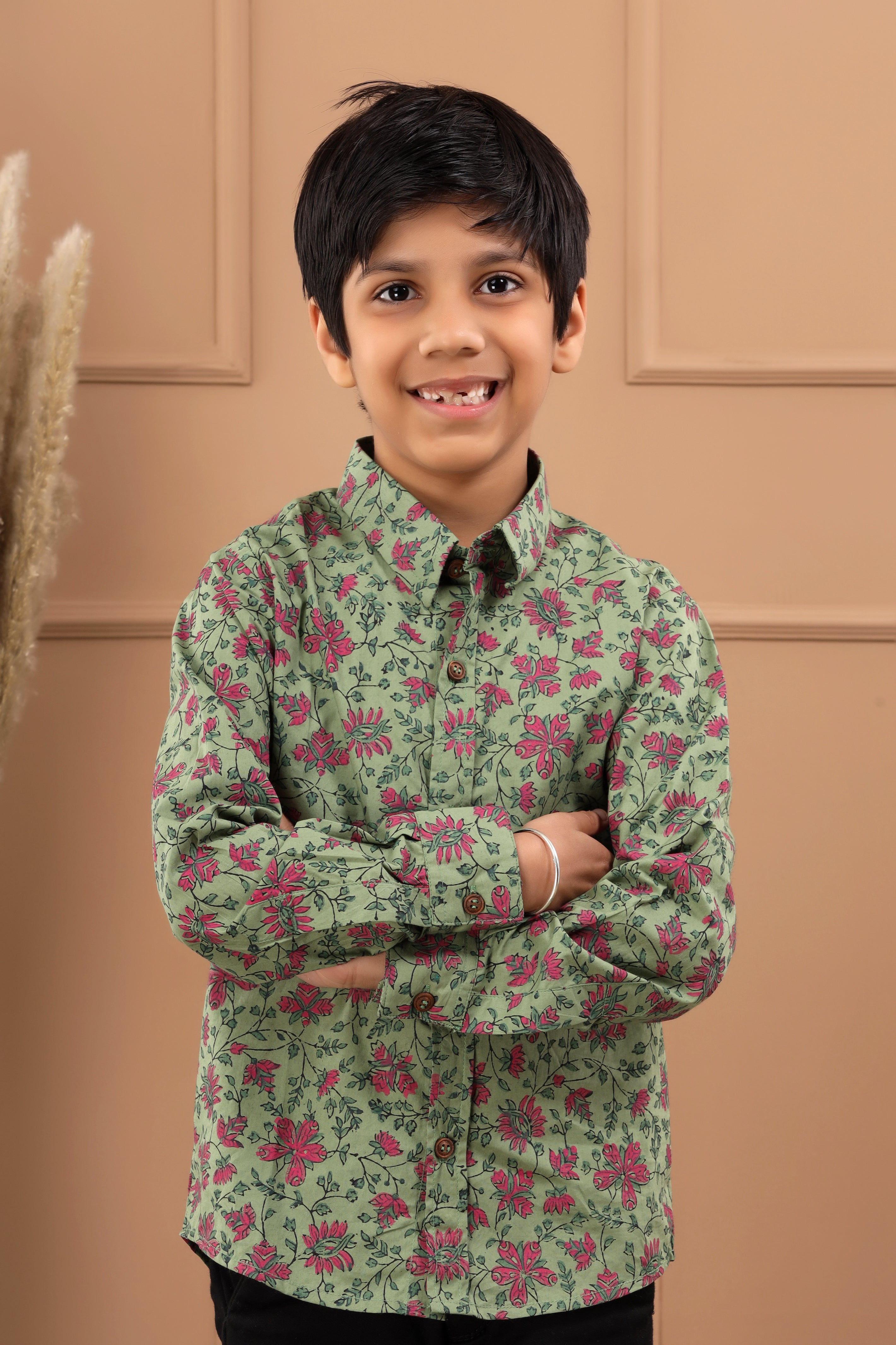 Boys Floral Hand Block Sustainable Cotton Shirt