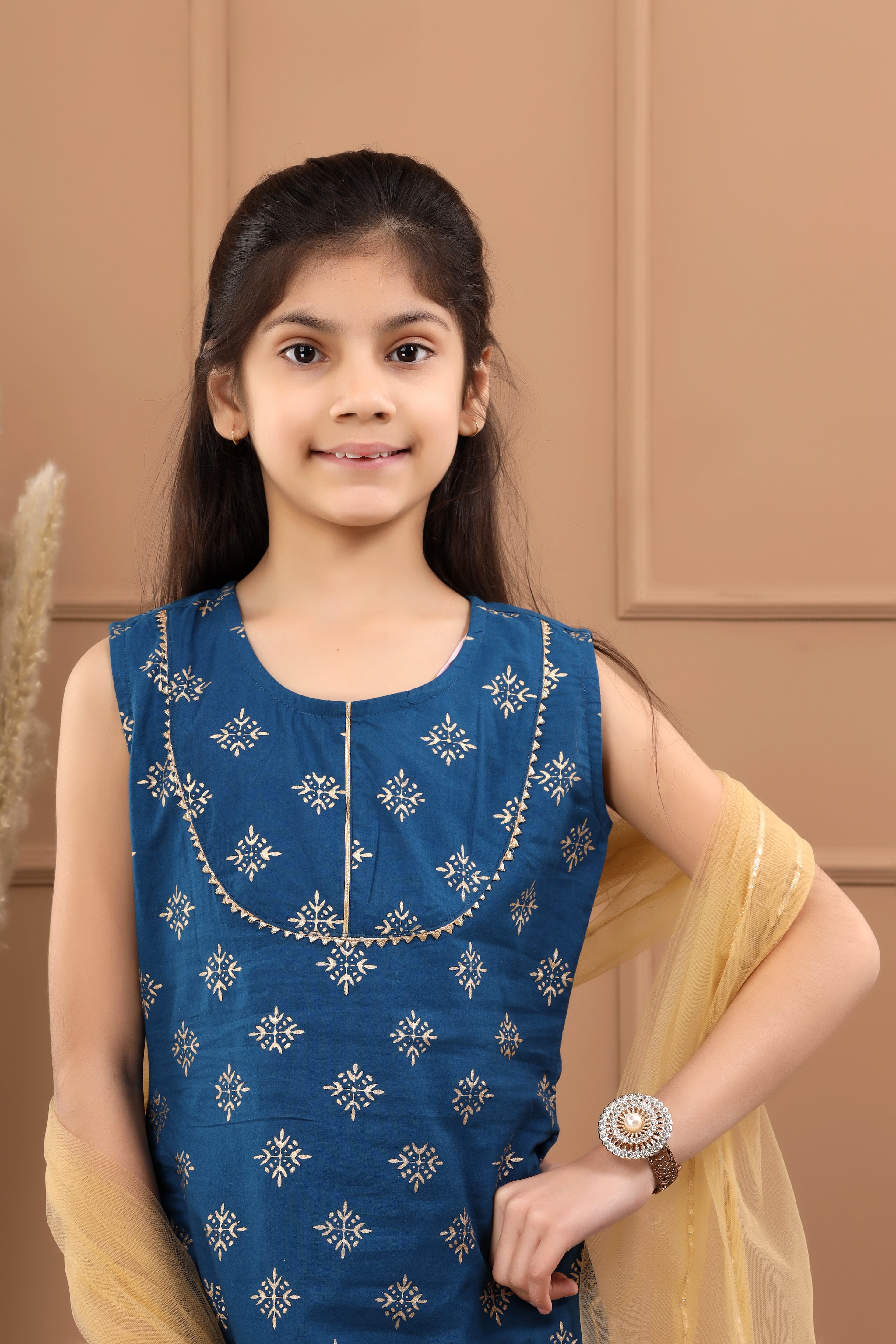 Girls Pure Cotton Hand Block Sustainable Sharara Set