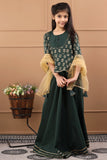 Girls Pure Cotton Hand Block Green Lehenga Set