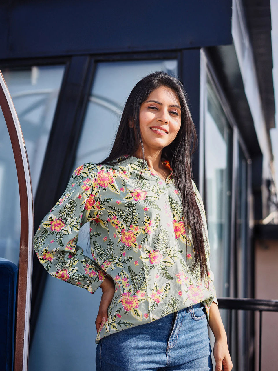 Floral Cotton Green Top