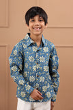 Boys Floral Printed Blue Shirt