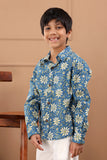 Boys Floral Printed Blue Shirt