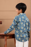 Boys Floral Printed Blue Shirt