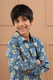 Boys Floral Printed Blue Shirt