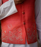 Peach Linen Embroidery Jacket