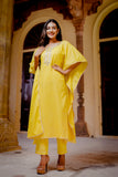 Lemon Yellow Gold Printed Kaftan Palazzo Set