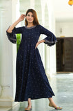 Peppy Blue Embroidered Rayon Dress  Hatheli