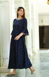 Peppy Blue Embroidered Rayon Dress  Hatheli