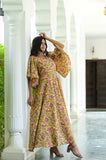 Yellow Blush Printed Cotton Dress With Adda Work - Hatheli