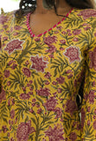 Yellow Blush Printed Cotton Dress With Adda Work - Hatheli